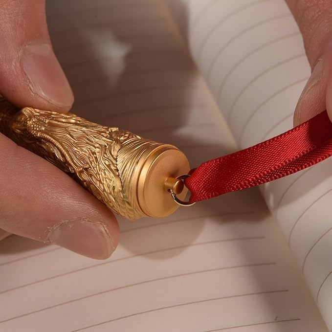 Hongdian A24 Fountain Pen Fine Nib, Snow White & Golden Dragon Stereoscopic Carving Cap Design
