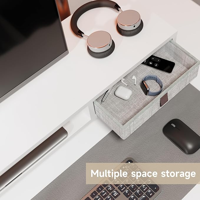 Fenge Dual Monitor Stand with 2 Drawers, 42.5 Inches Large Computer Riser for Desk, Adjustable Height Desk Shelf with Storage for Laptop, PC, TV, Printer