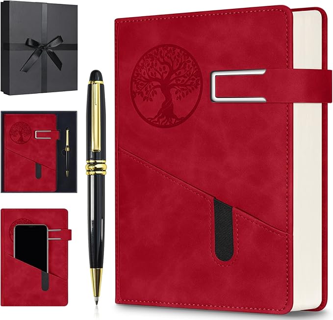 Lined Notebook Journal for Men Women, 365 Pages Numbered College Ruled Notebook, Hardcover Leather Journal with Pen & Gift Box, Thick Daily Diary, Professional Notebooks for Work, School, Business, A5