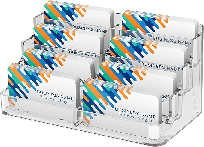 MaxGear Acrylic Business Card Holder for Desk Multiple Business Card Holders, Premium Cards Stand for Workspace, Clear Plastic Display Holder with 4 Tier for Office, 8 Pocket, 400 Cards Capacity