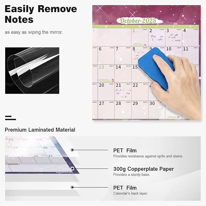 Ospelelf Wall Calendar 2025-2026, Large Dry Erase Calendars 32'' x 48'', Yearly Laminated Calendar Monthly Family Calendar for Office, Use July 2025 - June 2027 (Starry Sky)