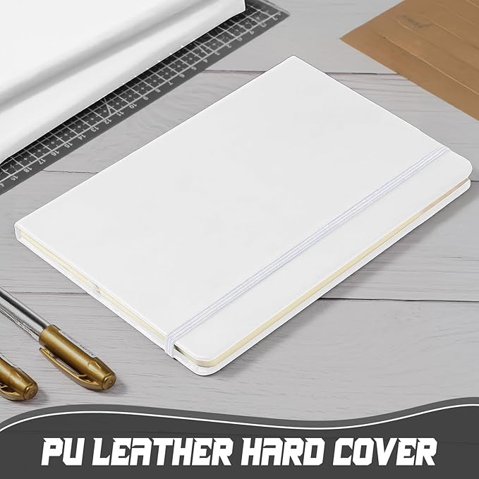 Honoson 20 Pack Lined Journal Notebooks A5 Hardcover Executive Notebook 5.5" x 8.3" PU Leather Wide Ruled Journals Bulk with Elastic Band for Home Business Office School Supplies(White)