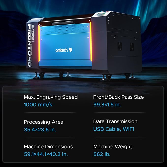 OMTech Pronto 90W CO2 Laser Engraver & Cutter with Water Chiller – 35"x24" Workspace, 1,000mm/s Speed, Autofocus, Air Assist, 2-Way Pass, for Wood, Acrylic & More
