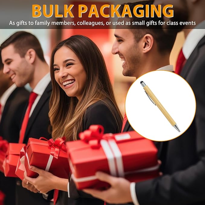 Bamboo Pens Bulk with Touch Stylus Tip Wooden Bamboo Pens Engraving Wooden Ballpoint Pen Customizable Gift Pen Bulk 50pcs