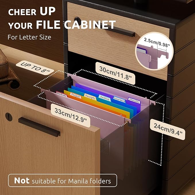 ThinkTex Plastic Expanding Hanging File Folders, 7 Innovative 1.2" Accordion Pockets, Large Capacity, Multi-Color Tabs, Letter Size for Filing Cabinet - Purple