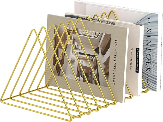 Urban Deco Triangle Desk Organizers Metal Wire Magazine Holder 10 Sections Decorative File Folder Organizer Vinyl Record Storage Office File Organizer For Desk - Gold Magazine File Holder