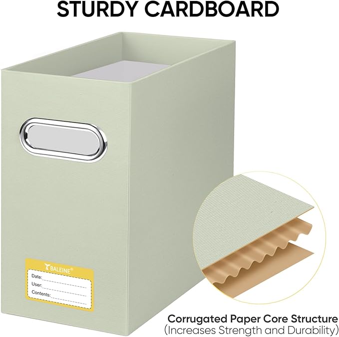 BALEINE File Organizer Box, Cardboard File Folder Organizer with Handle for Letter Size, Portable Collapsible Hanging Filing Box for Home Office Document Storage (2 Pack, Beige)