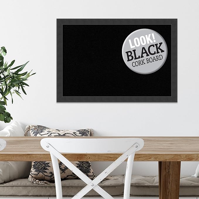 Amanti Art Black Cork Board for Wall, 18x26 Vision Board with Black Wood Frame, Medium Corkboard Office Decor for Home Organization, Modern Contemporary Corkboard Pinboard to display items for home