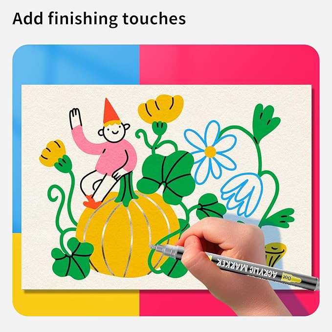 NAWOD 3 Silver Acrylic Paint Pens Markers, Dual Tip (Fine 1mm + Dot 5mm), for Rock Painting Fabric Canvas Glass Wood Ceramic Paper Eggs, Fabric Marker Ideal for Labeling DIY Crafts Art Projects