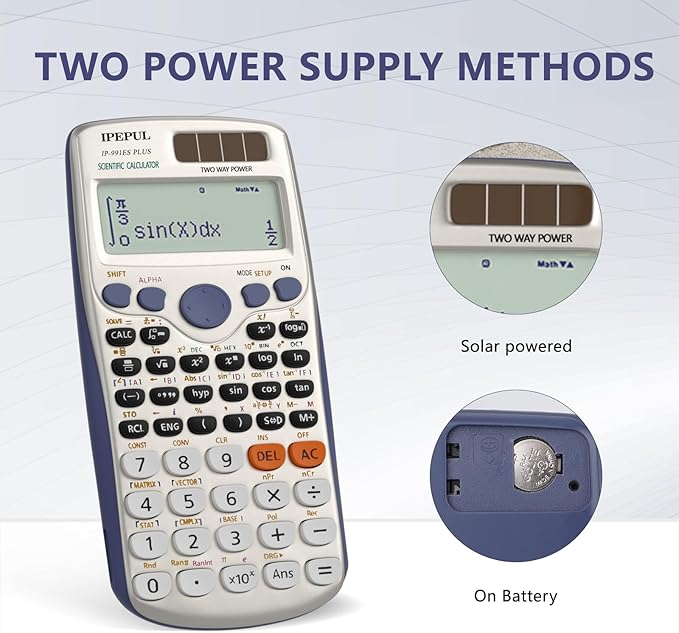 Scientific Calculators, IPepul Math Calculator with 417 Function, Solar Battery Power and 4-Line Display, School Supplies for Middle High College Students Teachers(991ES Plus)