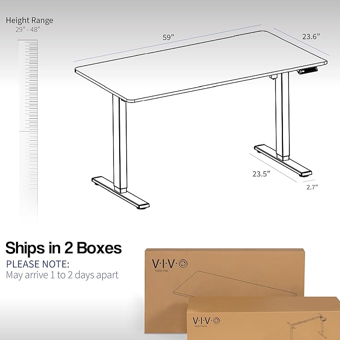 VIVO Electric 60 x 24 in Standing Desk, Memory Height Adjustment, 1B Series, One-Piece Black Top, Gray Frame, DESK-KIT-1G6B