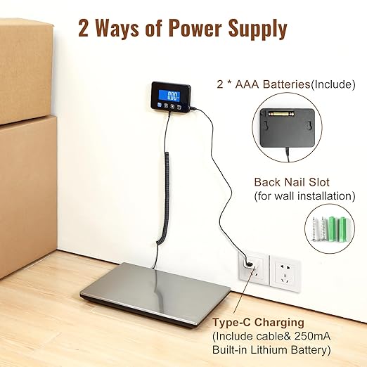 Miseyo 660lbs Heavy Duty Digital Shipping Scale - 0.7oz High Accurate Stainless Steel Postal Scale for Packages, Luggage, Small Business, Warehouse, Battery & Charging Cable Included