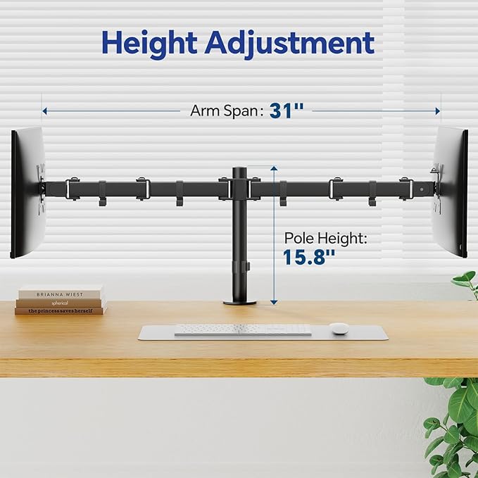 Simple Trending Dual Monitor Desk Mount, Heavy Duty Fully Adjustable Stand, Monitor Arm Fits 2 Computer Screens up to 27 inches and Max 18 lbs Each, Black