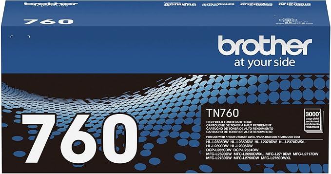 Brother Genuine TN760 High Yield Black Toner Cartridge, (for use with MFC-L2710DW MFC-L2750DW HL-L2350DW HL-L2370DW HL-L2395DW HL-L2390DW DCP-L2550DW Printers) (Pack of 3)