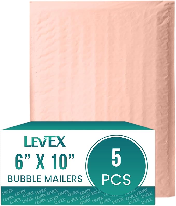 Levex - #0 6" x 10" [5 Pack] Light Pink Poly Bubble Mailers, Padded Envelope Mailers, Packing Envelope & Mailing Bags for Shipping
