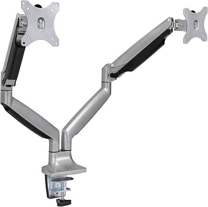 Mount-It! (MI-1772) Dual Monitor Arm Mount Desk Stand Two Articulating Gas Spring Height Adjustable Arms | Fits Up To 32" VESA 75 100 Compatible Screens | C-Clamp and Grommet Bases (Silver)