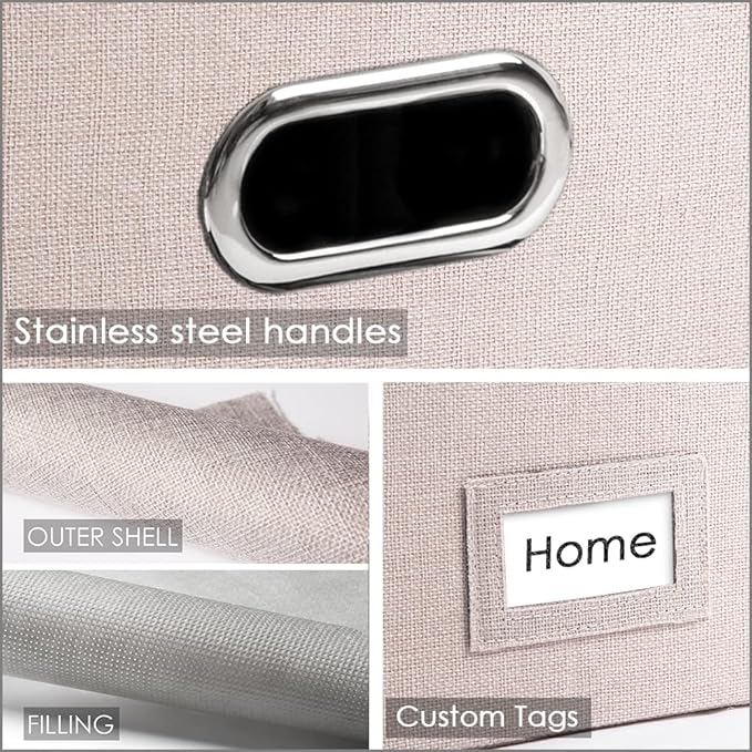 PRANDOM File Organizer Box - Set of 2 Collapsible Decorative Linen Filing Storage Hanging File Folders with Lids Office Cabinet Letter Size Light Grey (15x12.2x10.75 inch)