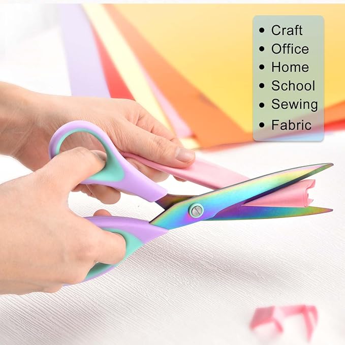 Craft Scissors Set of 3 pack, Sharp Rainbow Titanium Coating All Purpose Scissors, Ergonomic Semi-Soft Rubber Grip, Suitable for School, Office and Household Use, 9.2''/8.5''/5.6"