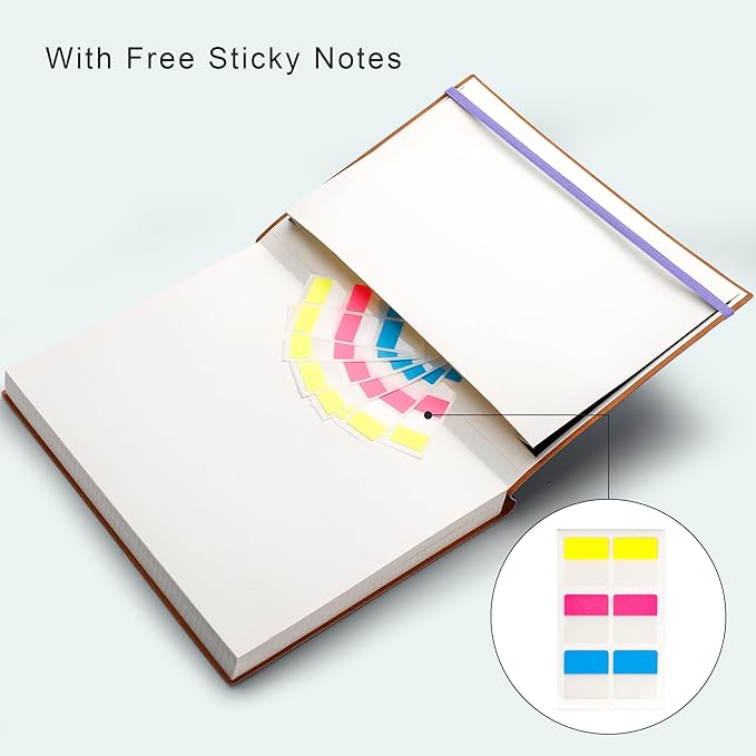 EMSHOI A4 College Ruled Notebook Journal- 400 Pages (200 sheets), 7mm Spacing & Vegan Leather Cover for Work, School, Bible Study, Bullet Journaling- with Sticky Notes, Pocket & Pen Holder- Purple