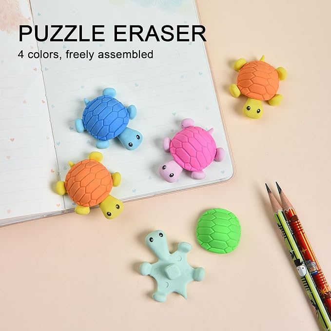 16 Pcs Cute Turtle Pencil Erasers for Kids, Novelty Rubber Turtle Desk Pet Erasers for Classroom Favors Party Supplies
