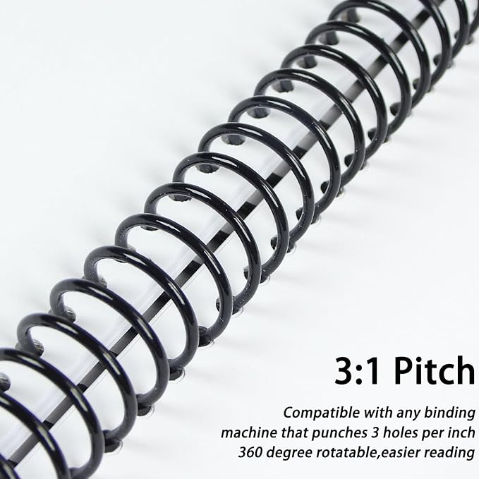 Rayson 22.2mm Plastic Spiral Coil Binding 3:1 Pitch, 7/8 inch, 190 Sheets Capacity Black Coil Binding Spines - Versatile for Office and Educational Tasks, Pack of 50