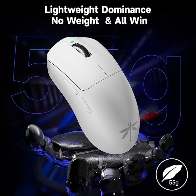 VGN F1 Pro Max Wireless Gaming Mouse - 55g Ultralight - 26000 Adjustable DPI - 1000Hz Polling Rate - 200h Battery - Wireless & Wired Mode - 6 Programmable Buttons - Professional Grade - USB-C - White