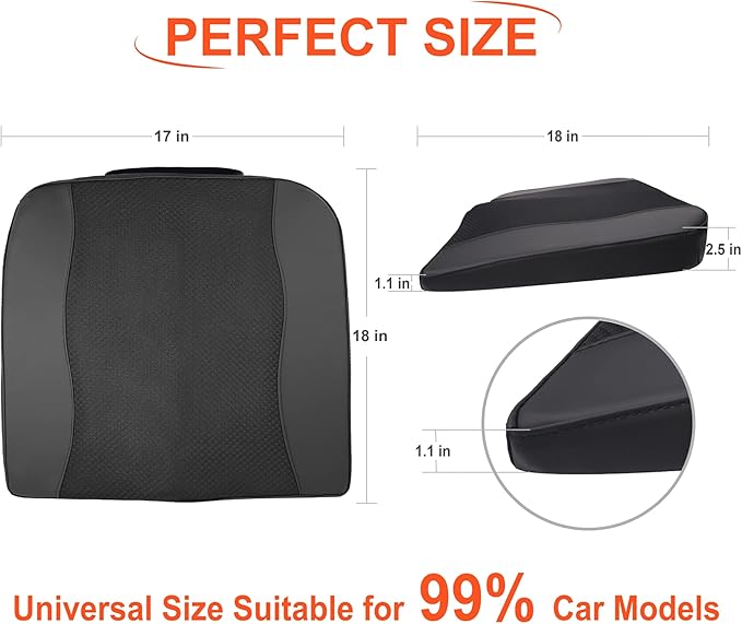 Car Seat Cushion, Comfort Memory Foam Car Cushions for Driving - Sciatica & Lower Back Pain Relief, Driver Seat Pillow for Auto, Office Chair, Wheelchair - Black