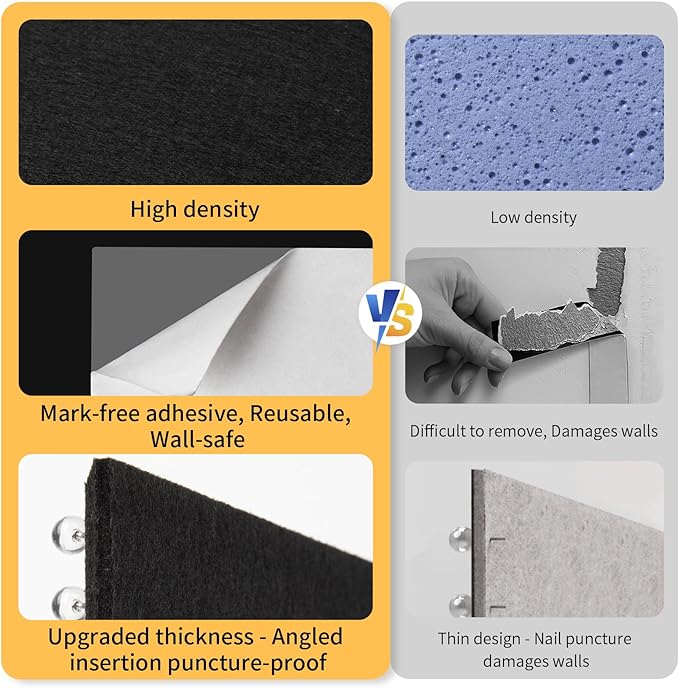 Smarpau Large Cork Board, Black Bulletin Board for Walls 48"x36", 12 Pack Pin Board Felt Wall Tiles with 35 Pushpins 50 Removable Security Stickers, Cork Boards for Office Home Decoration