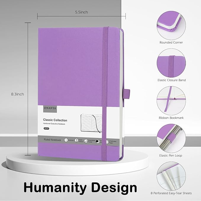 4 Pack Lined Journal Notebooks for Work, Travel, College, A5 Size 100 GSM Thick Paper, Classic Ruled, Hardcover Notepad for Writing 160 Pages, 5.5 x 8.3 inch, 4 Light Multicolors