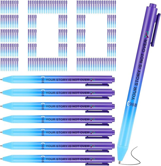 Jetec 100 Pcs Suicide Prevention Awareness Ribbon Pens Bulk Black Ink Retractable Fine Tip Pens with Gradient Color Barrel Ballpoint Pens for Charity Volunteers Activity