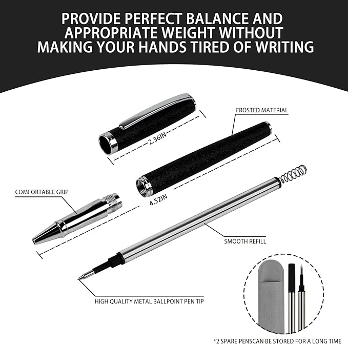 Nice pens,luxury pen with cace,fancy pens Ballpoint Pen Smooth writing experience stylish design effortless writing executive pen-Gift Box with 0.5mm Black 2 Extra Refill (Black)