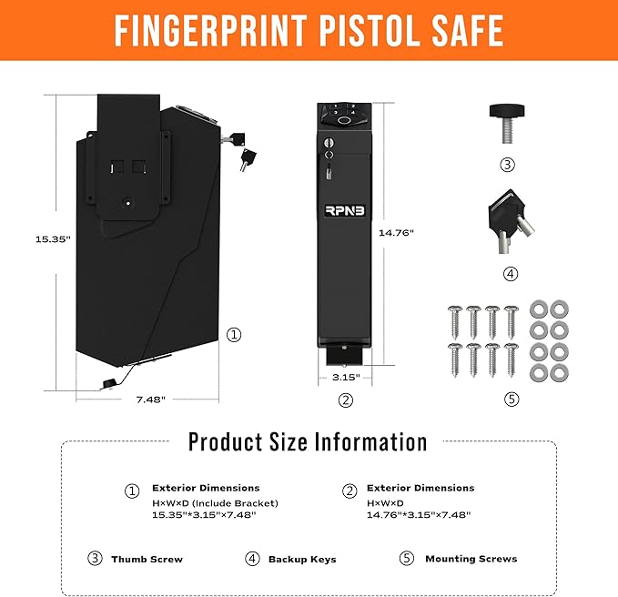 RPNB Mounted Gun Safe,California DOJ Certified Handgun Safe, Auto Open Lid Smart Pistol Safe with Biometric Fingerprint or Keypad Lock