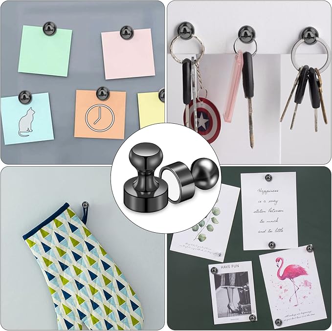 LOVIMAG Fridge Magnets for Office Accessories, 20 Pcs Black Refrigerator Magnets for Office Organization, Small and Strong Push Pin Magnets for Whiteboard, Office,Classroom,Kitchen,Locker etc
