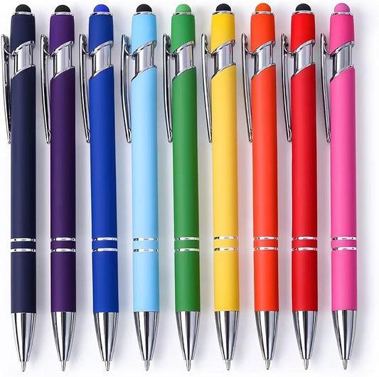 9 Pack Ballpoint Pens 2-in-1 Retractable Ballpoint Pen with Stylus Tip, Metal Stylus Pens for Touch Screens, 1.0 mm Black Ink