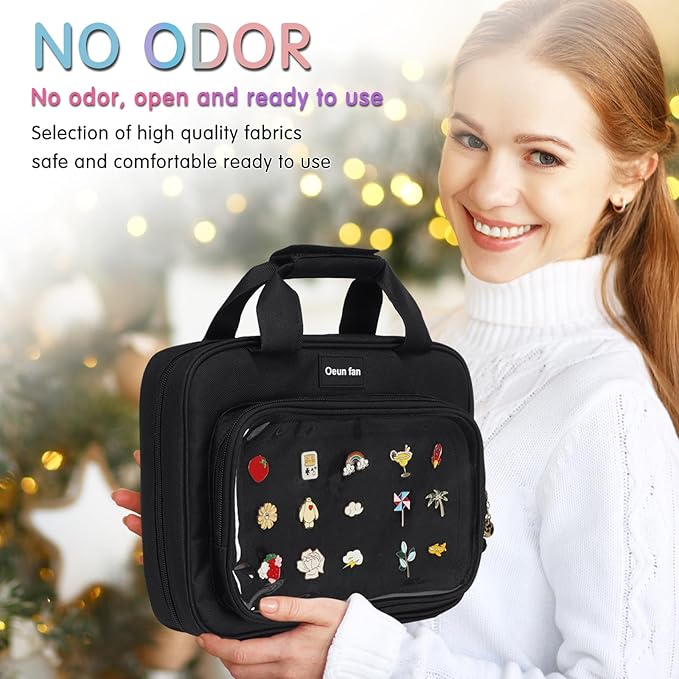 Enamel pin display bag, 8-page pin trading book, collectible pin board, suitable for storing pins, brooches, patches (black)