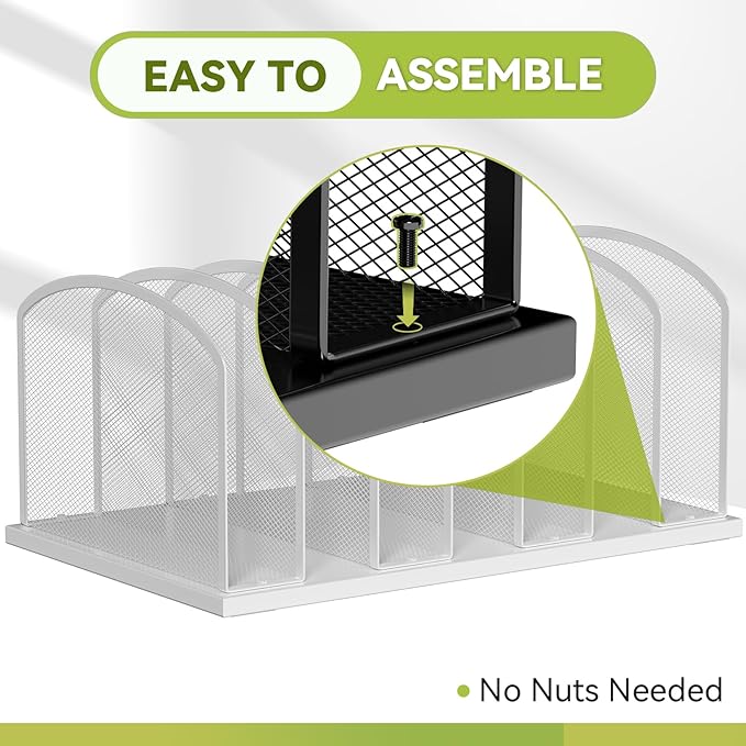 Desk File Organizer Vertical 7 Sections Mesh File Sorter Paper Storage Organizer for Desk, Office Organization File Holder Rack, White