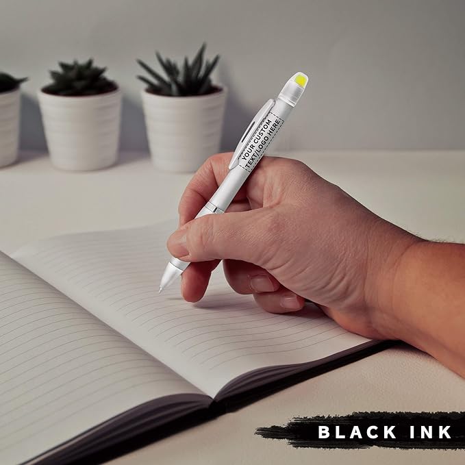 DISCOUNT PROMOS 100 Marathon Gel Highlighter Pens Pack - Customizable Text, Logo - Twist Mechanism, Ballpoint - Silver