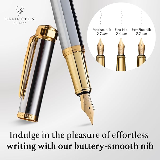 Luxury Fountain Pen Set- Fountain Pens for Writing - Smooth Extra Fine Nib - Includes Refillable Ink Converter, 3 Ink Cartridges [Black & Blue], Gift Box - Elegant Calligraphy