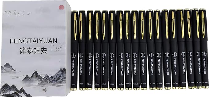 Fengtaiyuan Gel Ink Roller Ball Pens, Black Ink, Fine Point 0.7mm, Comfortable Grip, Easy Hold, Writting Pens, Smooth, 18 Count (Black-0.7mm-07P18SS)