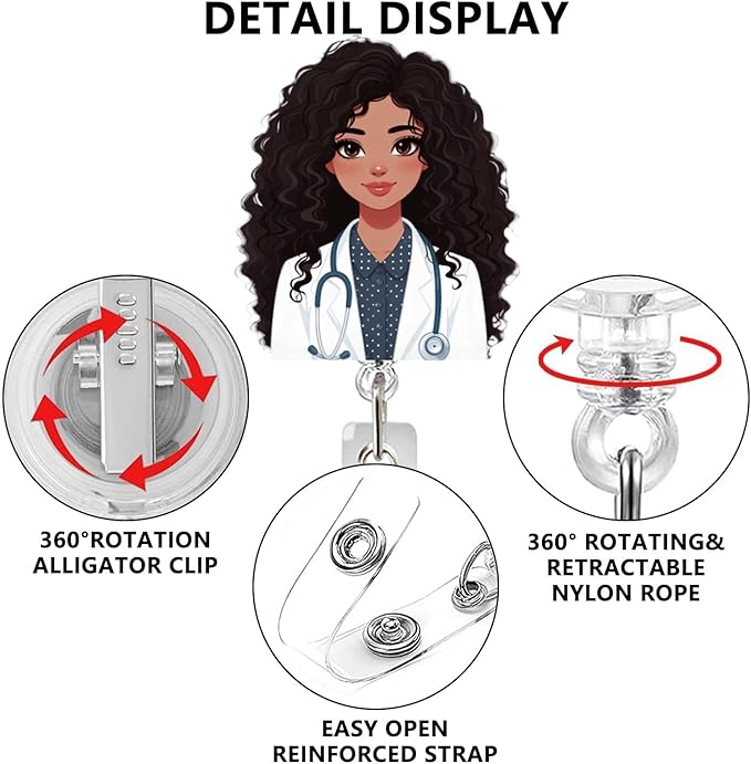 Doctor ID Badge Reel Holder Retractable Medical Badge Reels Designs Cute and Funny Doctor ID Badge Shirt Clip Holders for Teacher Office Retractable Nursing Social Worker Badge Reel Accessories