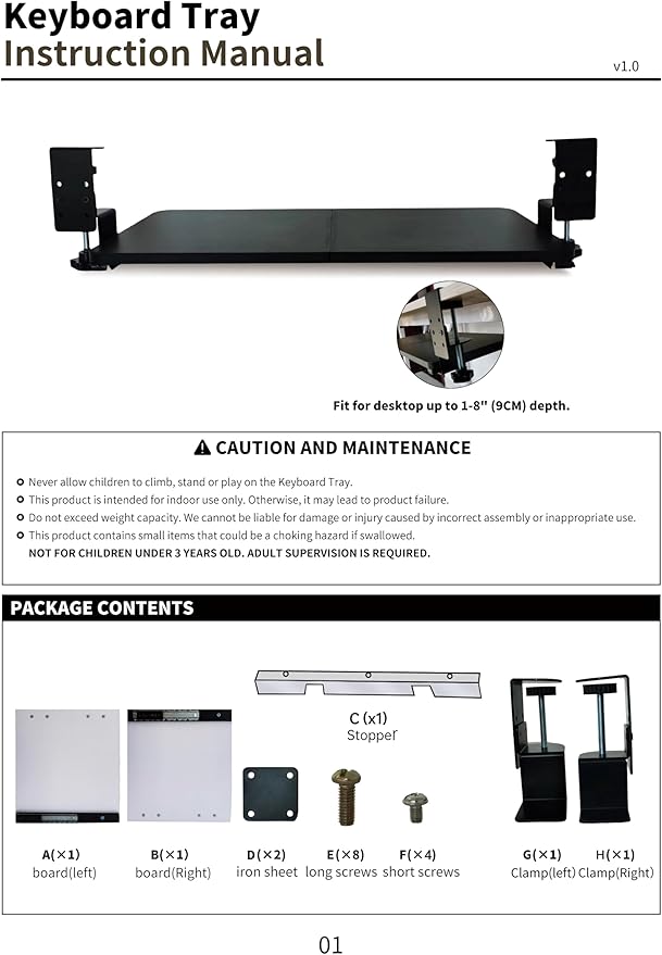 Large Keyboard Tray Under Desk, Adjustable Keyboard Tray with C-Clamp Hardware 29.5″ W x 9.5″ D Slide Out Computer Keyboard & Mouse Tray for Typing Home Office Black
