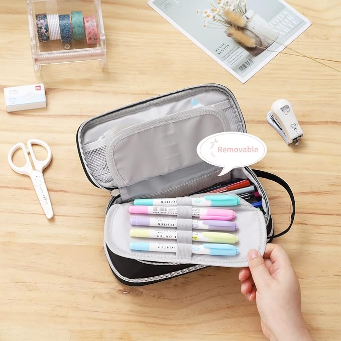 Dugio Big Pencil Case for Boys Teens Kids Zipper Pencil Pouch with Handle Organizer Pencil Bag Aesthetic Pencil Box for School Black