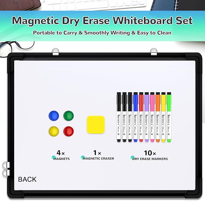 Monthly Calendar Whiteboard, 24"x18" Dry Erase Cork Board Combination for Wall, Magnetic Dry Erase Board, Double-Sided White Board, Portable Board for Office, Kitchen, Planning, Memo, School, Home