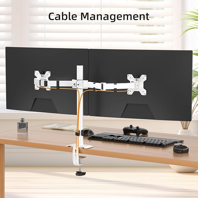 Suptek Dual Monitor Desk Mount, Adjustable Dual Monitor Arm for 2 Monitor Screens up to 42 inch, Extra Tall 15.75" Pole Monitor Stand for Desk, Holds up to 22 lbs,White(MD9442LW)
