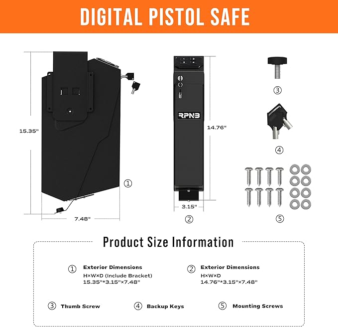 RPNB Mounted Gun Safe,California DOJ Certified Handgun Safe, Auto Open Lid Smart Pistol Safe with Biometric Fingerprint or Keypad Lock
