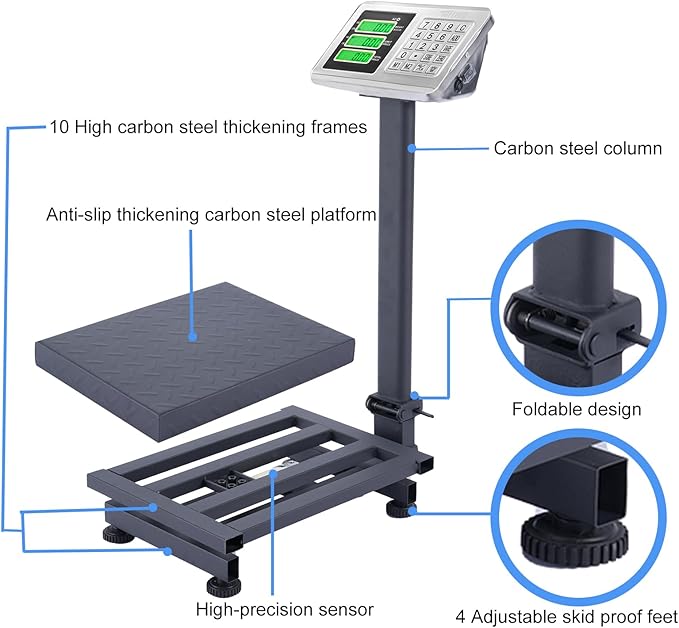 TUFFIOM 220lb Weight Electronic Platform Scale,Digital Floor Heavy Duty Folding Scales,Stainless Steel High-Definition LCD Display, Perfect for Postal Luggage Shipping Mailing Package Price Computing