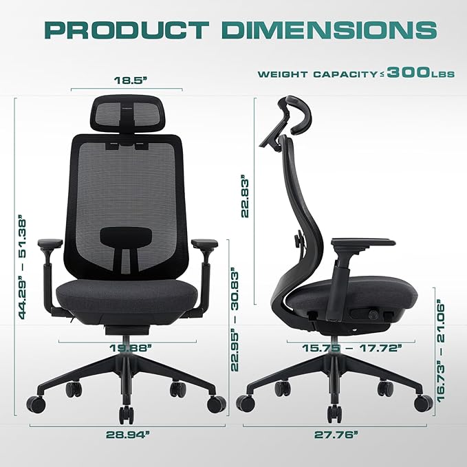 COLAMY Ergonomic Mesh Office Chair,High Back Computer Executive Desk Chair,Lumbar Support with Adjustable Headrest and 4D Arms, Slide Seat, Tilt Lock-Black