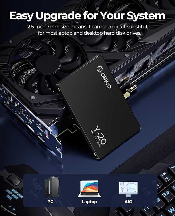 ORICO 2TB SATA SSD 2.5 Inch Internal Solid State Drive, Read Speed up to 500MB/s, SATA III 6Gbps for Desktop Laptop NAS DIY External Drive - Y20