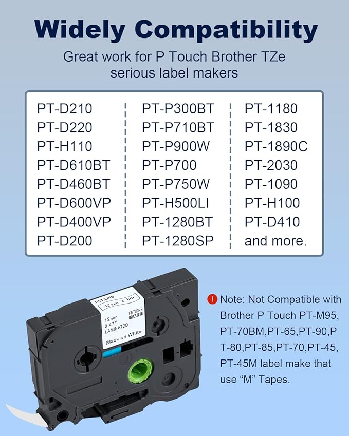 Label Maker Tape TZe-231 Replacement for Brother and Dymo (TZe x 5 Pack)