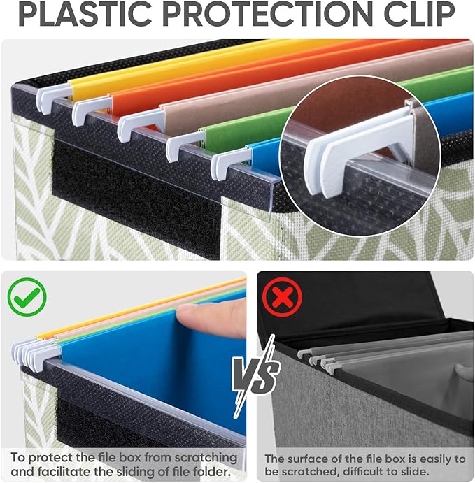 BALEINE File Organizer Box with Lid, Collapsible File Folder Organizer with Plastic Slide, Hanging File Folder Box for Office Document Storage (2 Pack, Antique Foliage, S)